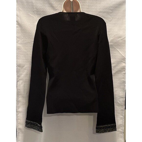 VTG Willi Smith Beaded 80s Bling V Neck Sweater Womens M Black Silver Sparkle - Picture 4 of 6